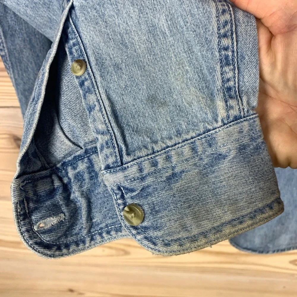 INC Denim Shirt Mens M‎ Blue Chambray Long Sleeve Workwear VTG 90s Hong Kong